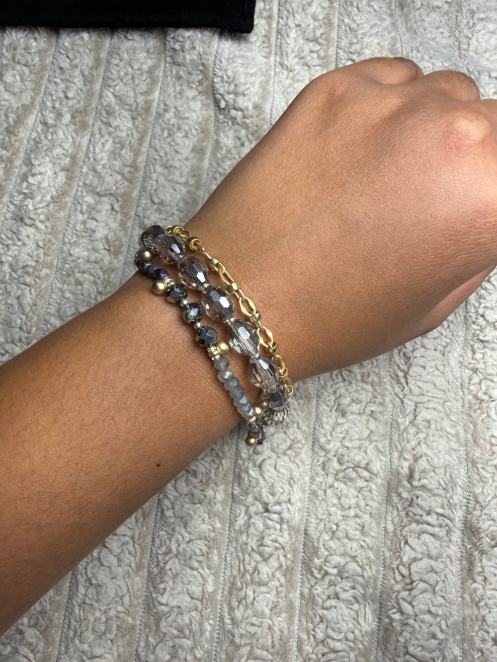 Gold and Smoky Gray Multi-Strand Beaded Bracelet Set